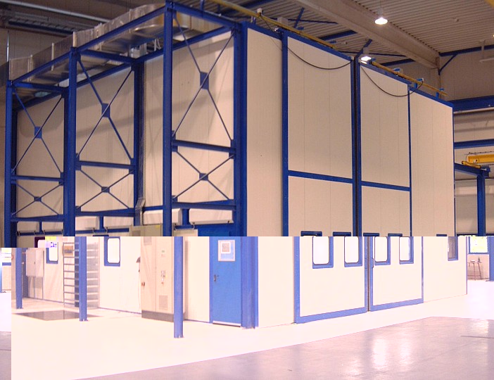 Au&szlig;enansicht Gro&szlig;raumlackier- und Trockenkabine